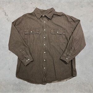 Vintage 2000s Dakota Brown Denim Faded Pearl Button Up Workwear Shirt Size XL
